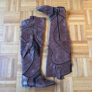 vintage zigi ny ziginy leather brown boho feather boots